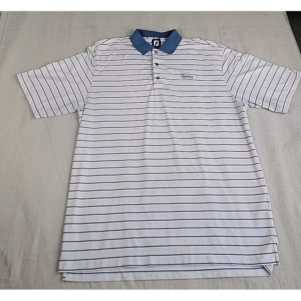 FootJoy Polo‎ Shirt Mens XL Blue White Striped Stretch Golf Embroidered Preppy